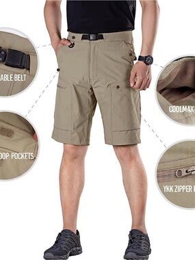 Free Soldier Men's Cargo Shorts in Khaki Tan with Black Belt